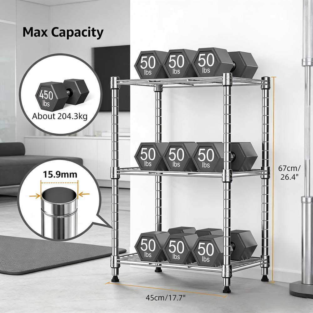 3-Tier Adjustable Stainless Steel Wire Storage Shelf