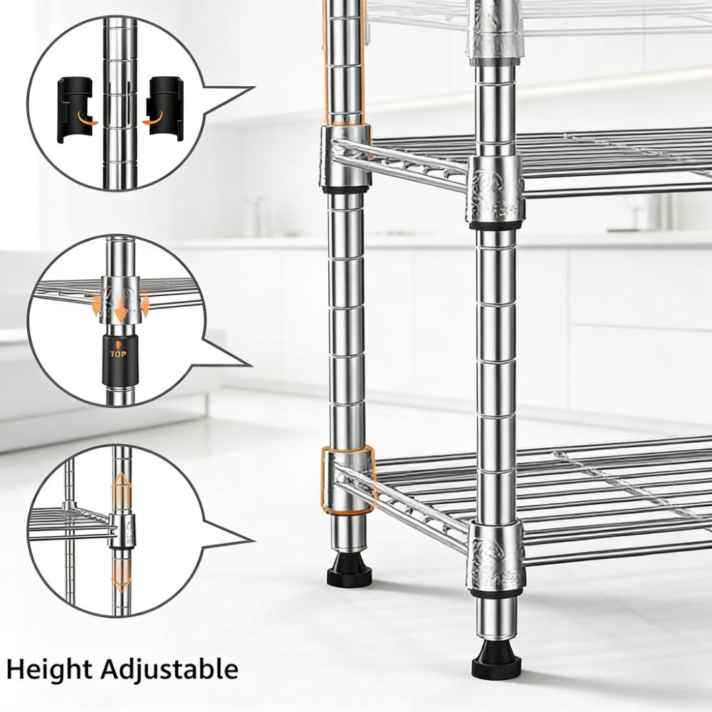 3-Tier Adjustable Stainless Steel Wire Storage Shelf