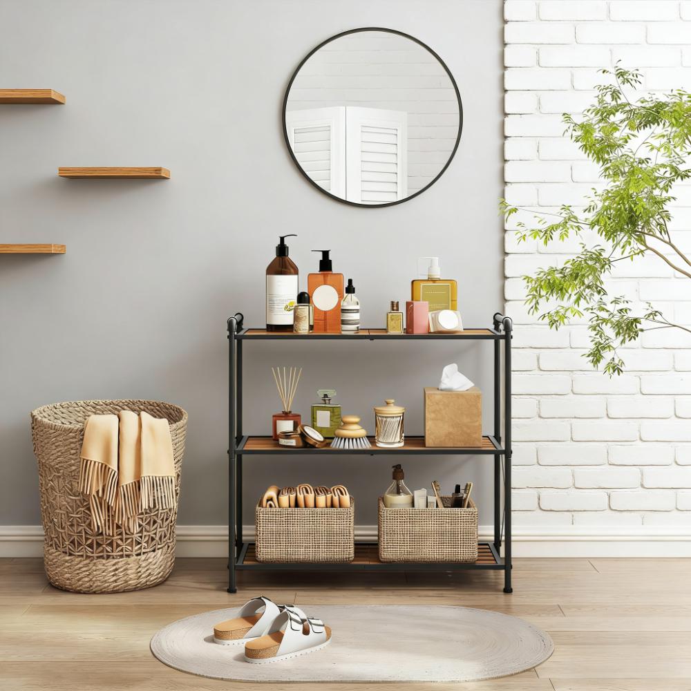 3-Tier Industrial Style Bamboo Storage Shelf