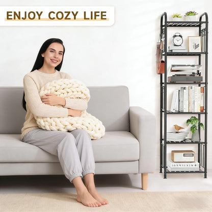 5-Tier Narrow Storage Shelf with Hooks for Small Spaces