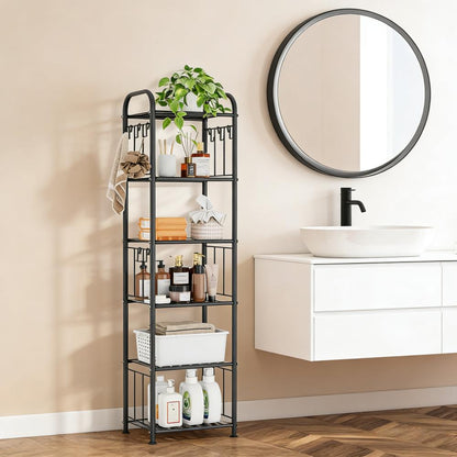 5-Tier Narrow Storage Shelf with Hooks for Small Spaces