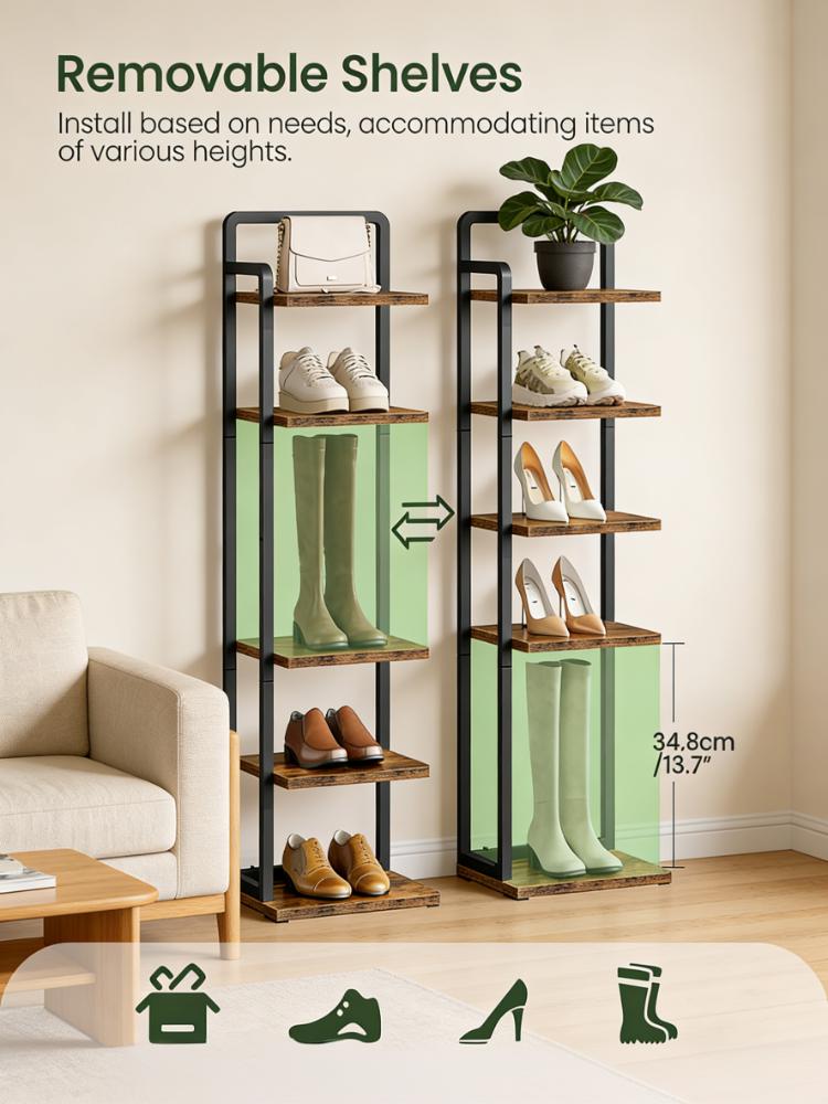 6-Tier Removable Shelf for Shoes & Decor (Narrow Space Friendly)