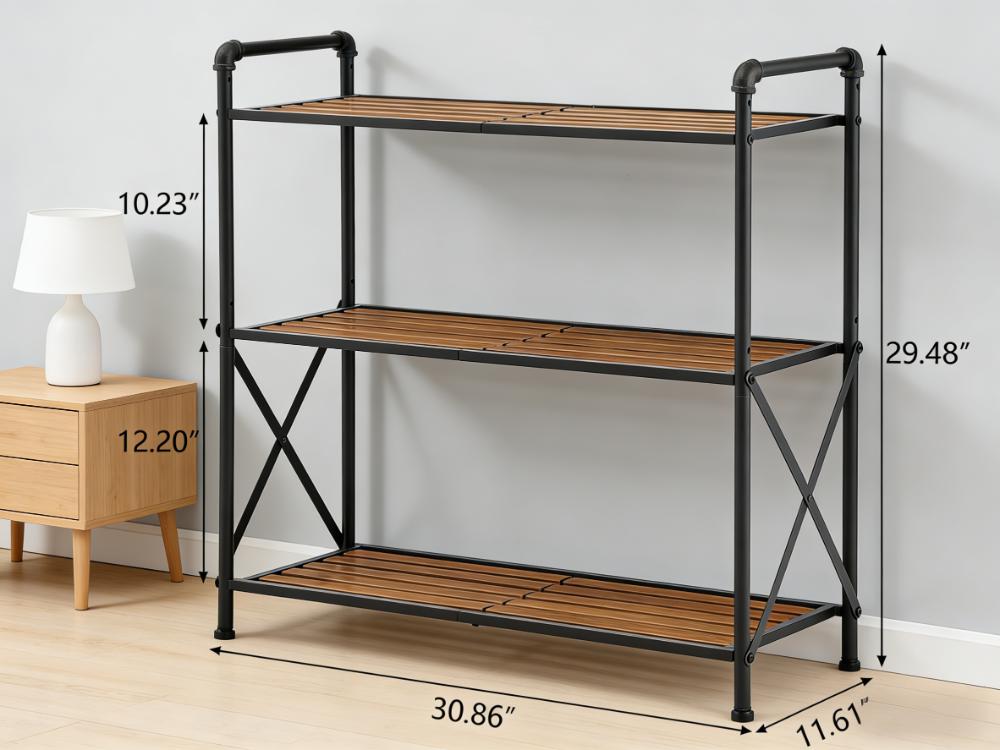 3-Tier Industrial Style Bamboo Storage Shelf