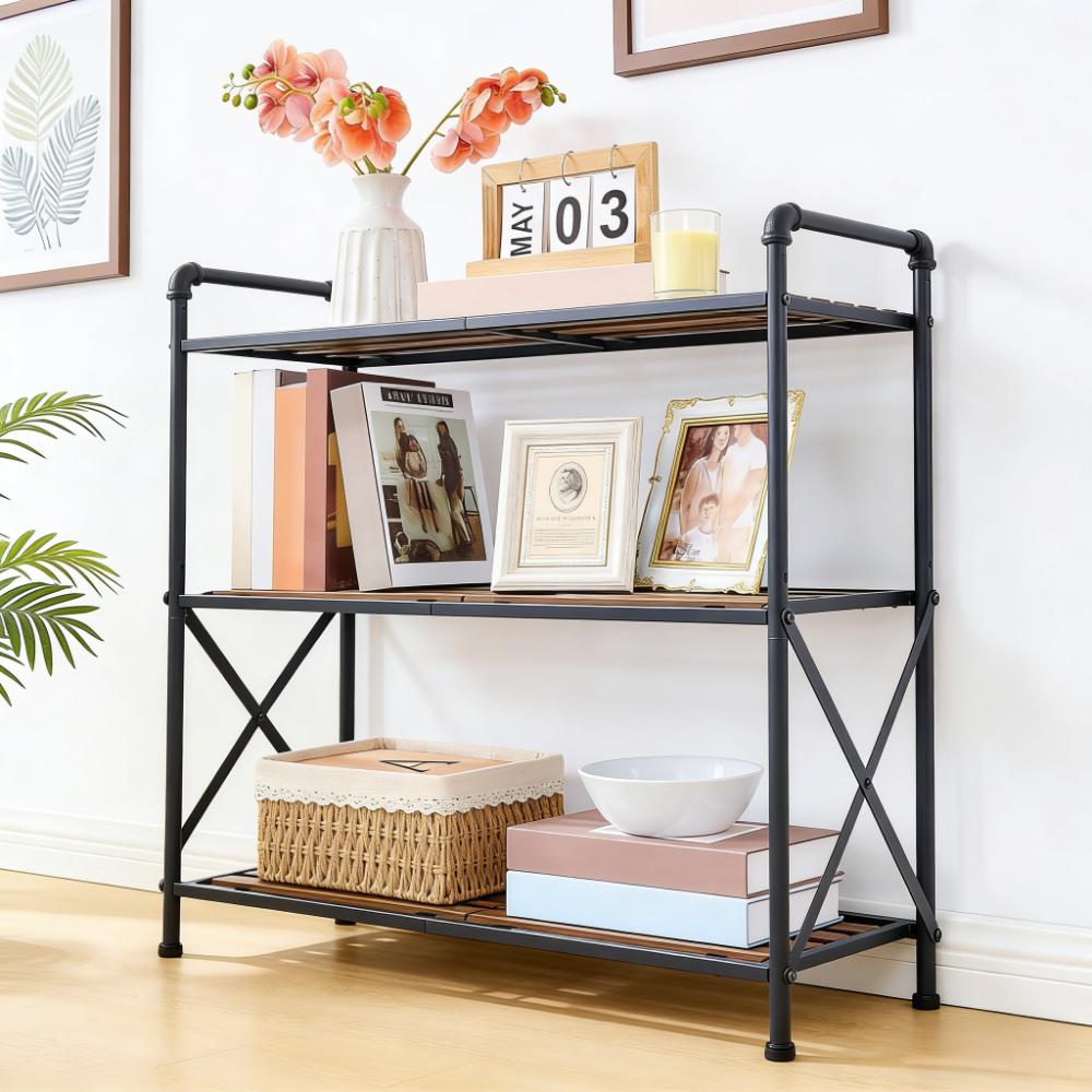3-Tier Industrial Style Bamboo Storage Shelf