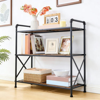 3-Tier Industrial Style Bamboo Storage Shelf