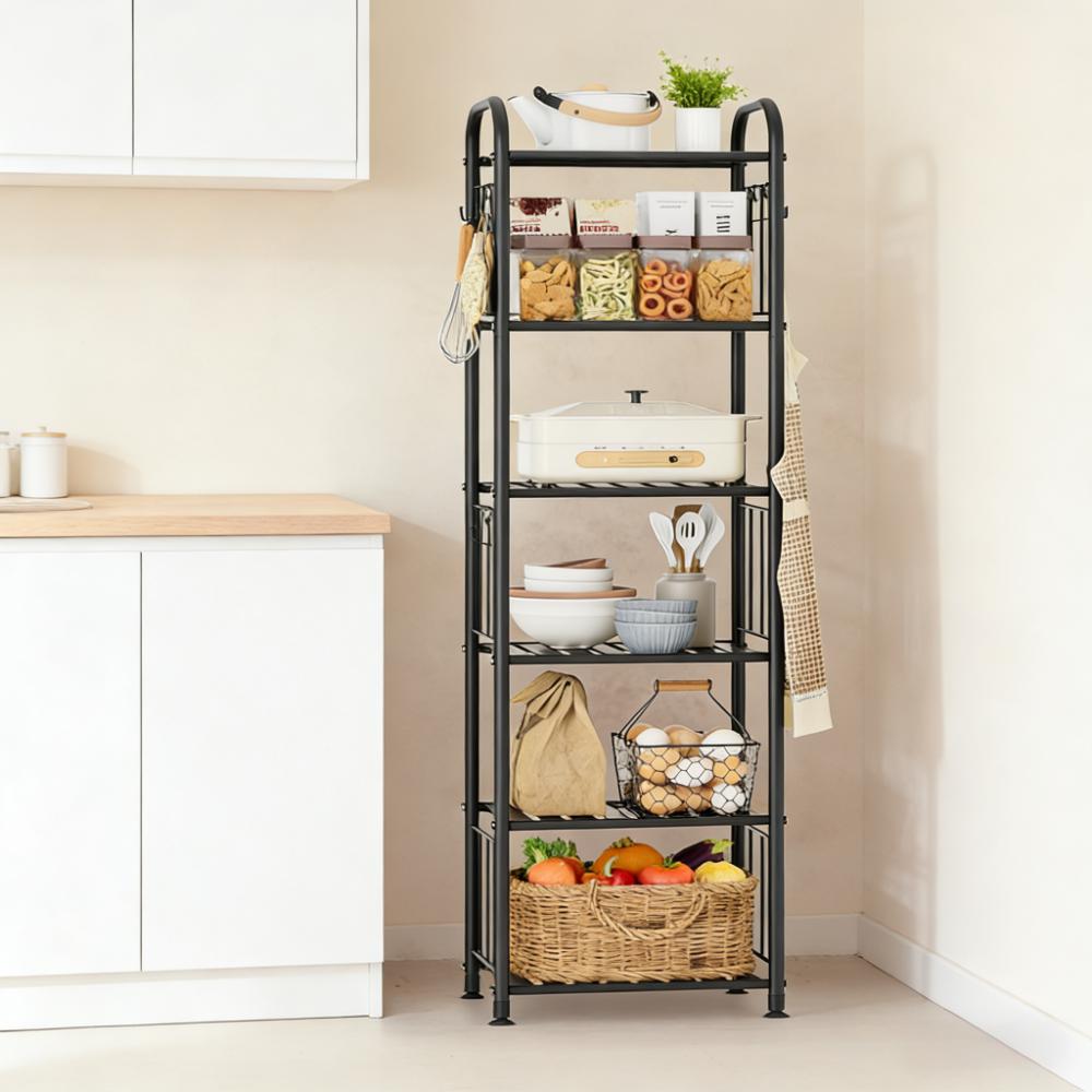 5-Tier Narrow Storage Shelf with Hooks for Small Spaces