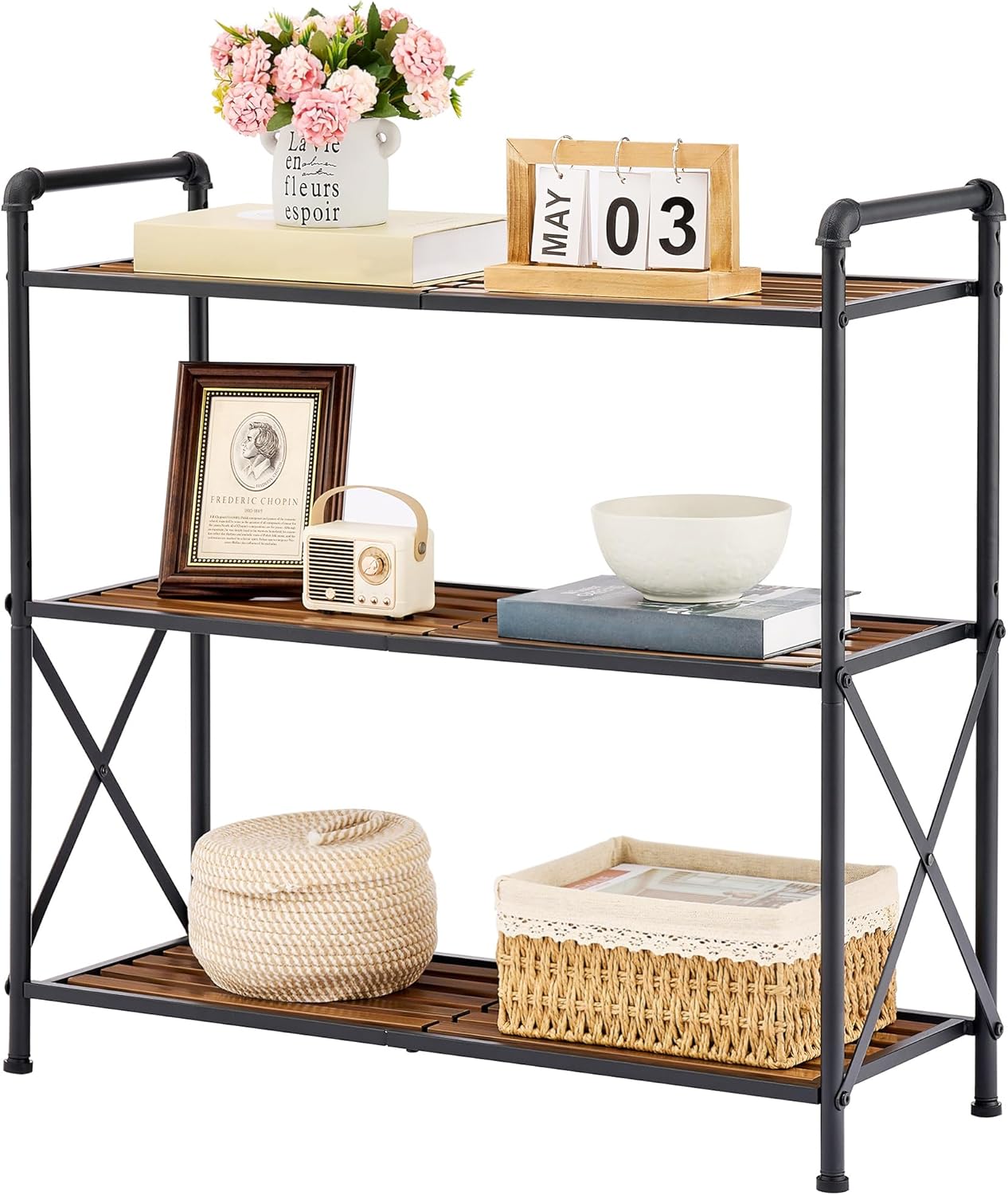 3-Tier Industrial Style Bamboo Storage Shelf