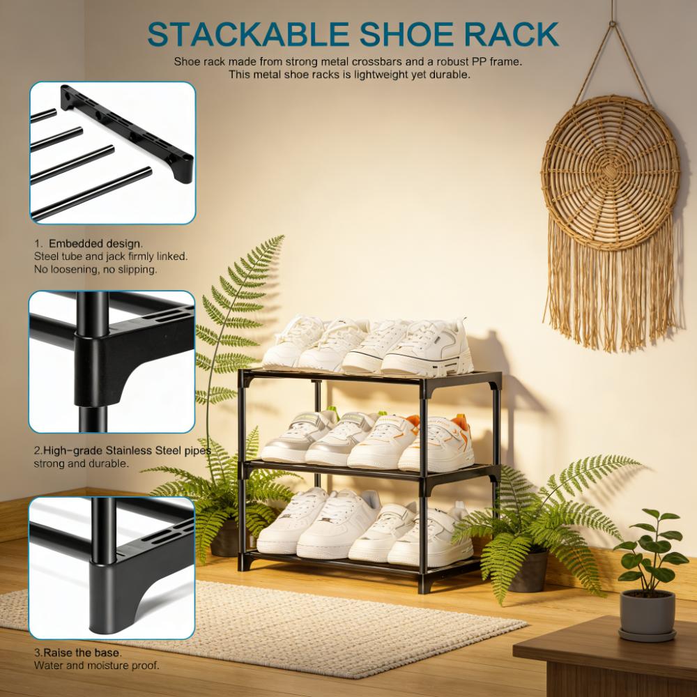 3-Tier Heavy-Duty Stackable Metal Shoe Rack (Sturdy & Space-Saving)