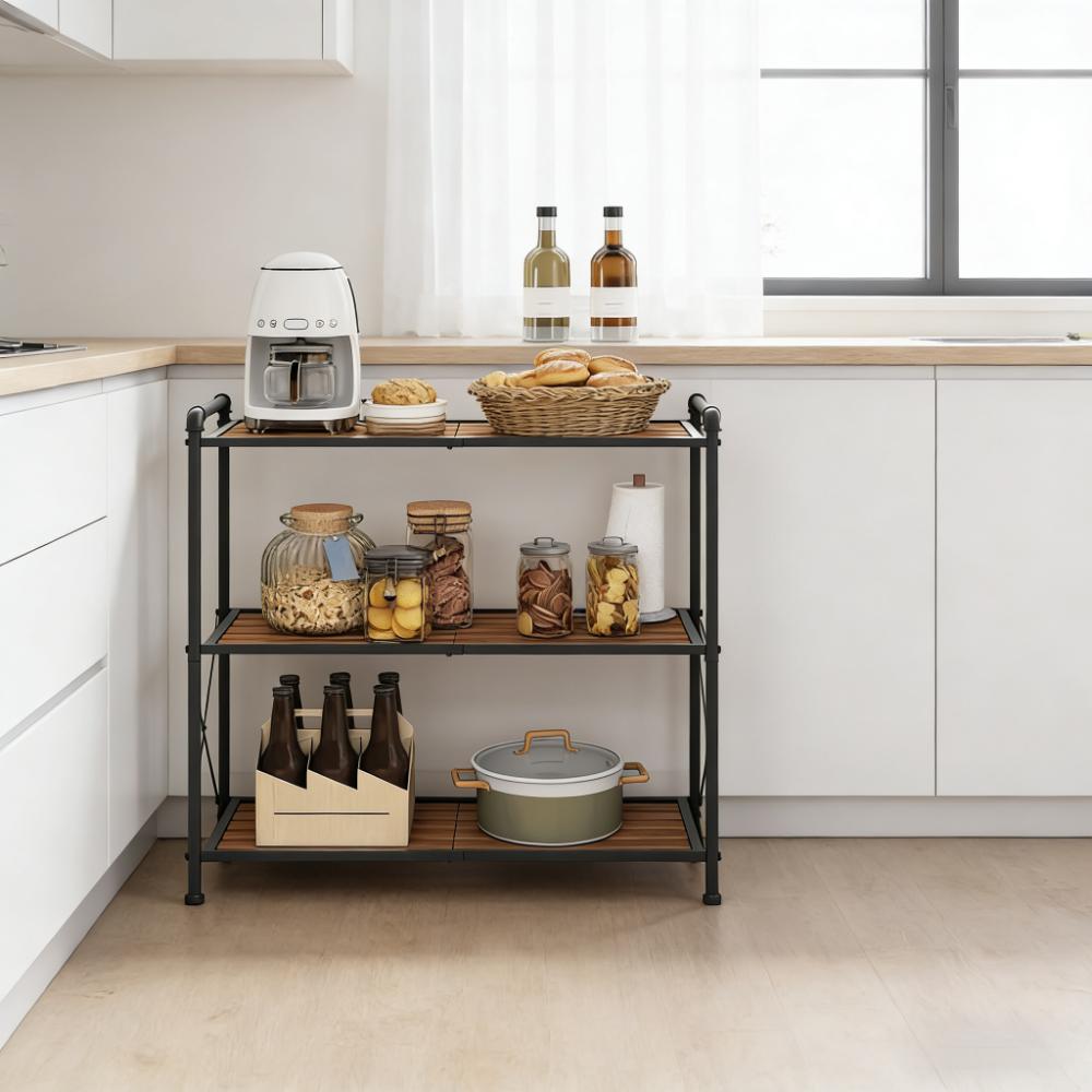 3-Tier Industrial Style Bamboo Storage Shelf