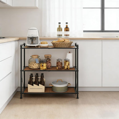 3-Tier Industrial Style Bamboo Storage Shelf