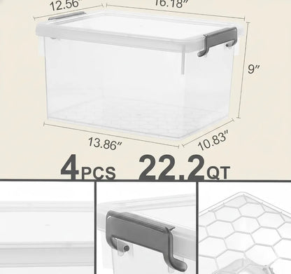 22.2 Qt Storage Bins, 4 Pack, Clear with Lids & Stackable